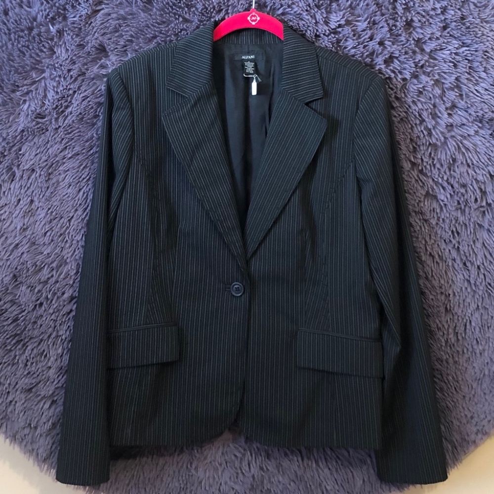 Black Single Button Pinstripe Blazer